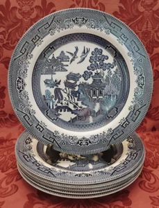Churchill Willow Blue Earthenware 10-3/8" Dinner Plates - Set of 6 - Very Nice! - Picture 1 of 2