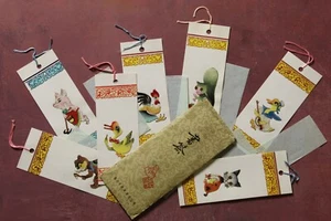 Bookmarks WATERCOLOR Application figures Vintage CHINA Suzhou Hand Painted Set 7 - Picture 1 of 10