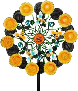 Sunflower Wind Spinner Metal Kinetic Outdoor Yard Garden Patio Lawn Decoration - Picture 1 of 8