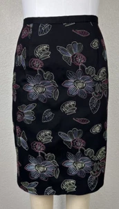 Chadwick’s Skirt Size 12 Womens Cotton Flower Embroidered Black Pencil Vintage - Picture 1 of 9