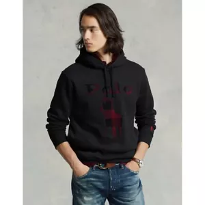Polo Ralph Lauren Herren schmale Passform kariert großes Pony Logo Fleece Hoodie schwarz XL - Bild 1 von 12