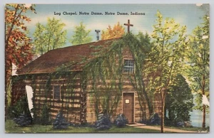 Postcard log chapel, Notre Dame, Notre Dame, Indiana - Imagen 1 de 2