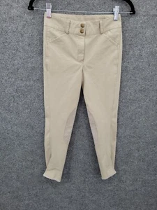 Girls Horseback Riding Pants Size 10 Leather Insets Stretch Beige - Picture 1 of 12