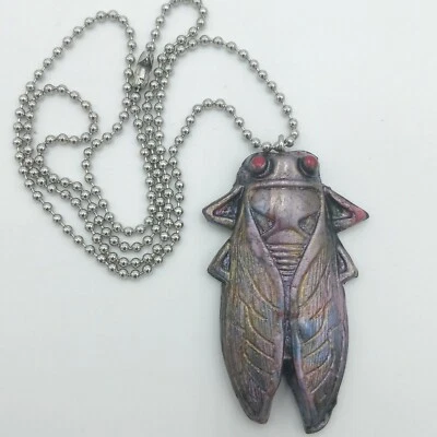 Cicada Polymer Clay Handmade Hand-painted 24" Stainless Steel Ball Chain... - Image 1 of 4
