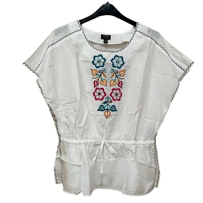 Blusa Campesina Floral Bordada NICOLE Miller Talla Grande Blanca Seda/Algodón Foto 1 de 4