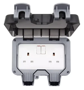 IP66 Waterproof Outdoor 13A 2 Gang Storm Switched Twin Double Socket Outside New - Picture 1 of 13