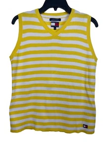 Y2K Vtg Tommy Hilfiger Yellow & White Striped Vest NWT XL - Picture 1 of 6