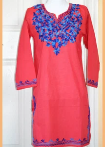 Blau bestickt rot Farbe Long Baumwolle Tunika Top Kurti aus Indien!! - Bild 1 von 5