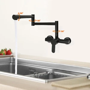 Schwarz 304 Edelstahl Wandmontage 360° Küchenarmatur Drehbar Wasserhahn Faltbar - Bild 1 von 16