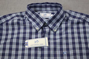 SOUTHERN TIDE Mens Blue Night Plaid SKIPJACK LOGO LS Button Shirt NWT M $100 - Picture 1 of 6