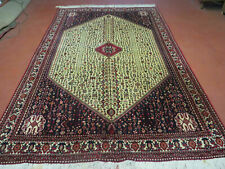 7' X 10' Vintage Handmade Indian Floral Wool Rug Hand Knotted Carpet Ivory Red