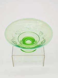 Vintage Green Opaline Glass Footed Candy Dish, Vibrant Green with Leaf Decor - Picture 1 of 7