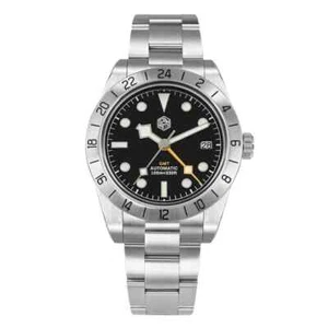 San Martin SN0054G-B-1 Automatic GMT Watch Black Applied Indices Dial NH34 - Picture 1 of 4