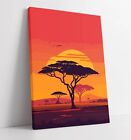 SUNSET SAFARI TREE ILLUSTRATION HOME BEDROOM DECOR CANVAS WALL ARTWORK PIC PRINT