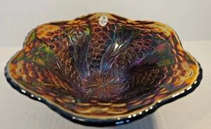 Fenton Carnival Glass Peacock Tail & Daisy Bowl Black Limited Edition #95/900 - Picture 1 of 14