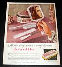 1946 OLD MAGAZINE PRINT AD, JEWELITE COMBS & BRUSHES FOR BOUDOIR, M. CUTLER ART!