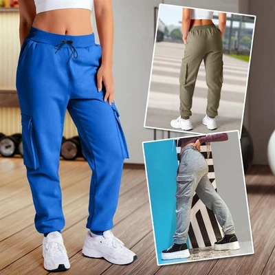 Cargo Trousers for Womens Fleece Combat Jogging Bottoms Sweatpants with Pockets - Image 1 of 3