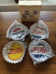Vintage 2000 PepsiCo Bottle Cap Collectible Coasters 4 Pc Set Pepsi Cola Soda - Picture 1 of 6