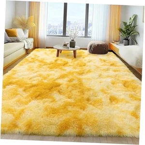 Weicher Flauschiger Teppich für Wohnzimmer, 4x6 Batik Gelb Shag Vorleger für Schlafzimmer - Bild 1 von 7