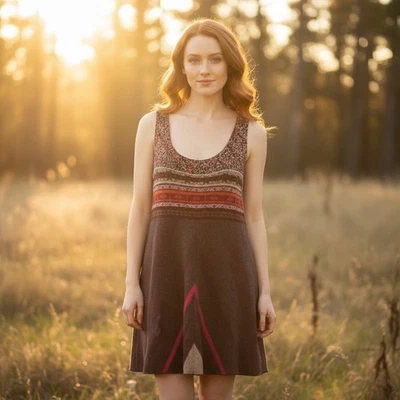 Vestido Free People Marrón Multicolor Mezcla Lana Sin Mangas Talla Grande Foto 1 de 4