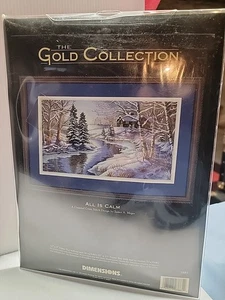Vtg Dimensions Gold Collection " All Is Calm" Cross Stitch 16"x 9" - Picture 1 of 3