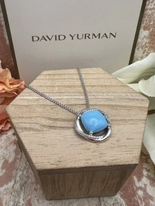 David Yurman Sterling Silver 14mm Infinity Turquoise Pendant / Necklace 18" - Picture 1 of 22