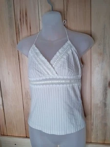 Forever 21 Top Donna Bianco Beige Strisce Halter Crop Top Medium - Foto 1 di 6