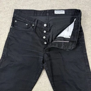 Gustin Jeans Mens 32x29.5 Black California Slim Selvedge Raw Denim Button Fly - Picture 1 of 18
