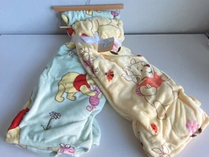 Set Of 2 Winnie The Pooh & Piglet Yellow Green Pastel Plush Throw Blankets 60x70 - Picture 1 of 15