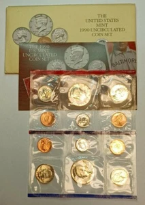 1990 US Mint 10 Coin Uncirculated Set Complete Philadelphia & Denver OGP & COA - Picture 1 of 2