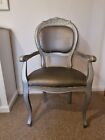 French Louis Style Chair With Silver Frame.   Hardly Used. Great For Bedroom 