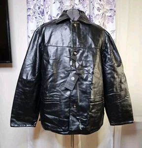 Alta Moda Italy Men's Faux leather black jacket collar button up pockets sizeXL - Picture 1 of 13