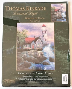 THOMAS KINCAID Embellished Cross Stitch Kit BEACON OF HOPE LIGHTHOUSE # 5096 NEW - Picture 1 of 2