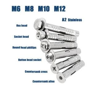 Sleeve Throughbolt Expansion Screws Masonry Concrete Anchors Stainless A2 M6-M12 - Picture 1 of 8