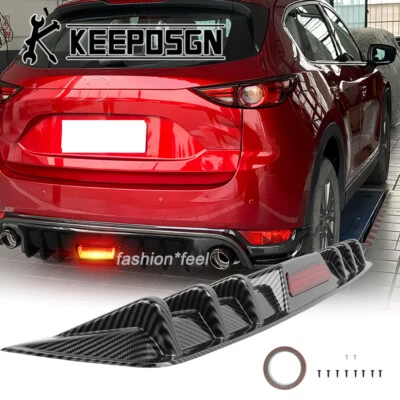 For Mazda CX-5 CX-3 Rear Bumper Diffuser Splitter LED Brake Light Carbon Fiber - Image 1 of 4