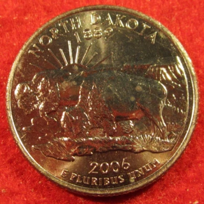 2006 D Denver North Dakota State Clad Quarter -  UNC - Bright Silver Color - Image 1 of 3