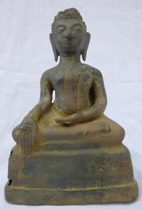 Laos ancien Bouddha en bronze 18ème H.21 cm Indochine Bouddhisme Buddha Asie - Picture 1 of 12