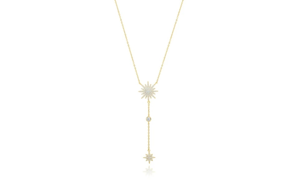 Collar Lariat Doble Estrella Circonita Cúbica Plata de Ley .925 Foto 1 de 1