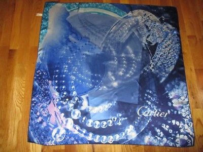 Cartier Azul Púrpura Perlas Diamantes Anillos 100% Seda Cuadrado Bufanda 34" Italia Foto 1 de 4
