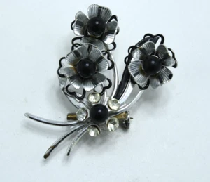Broche Vintage Floral Corazón Flores Tono Plata Estrás Prendedor - Imagen 1 de 4