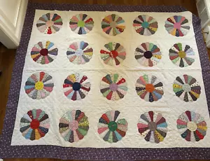 Vintage Antique Quilt Handmade Dresden Plate Pattern Hand Stitched Repair - Picture 1 of 22