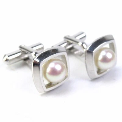 Designer Manschettenknöpfe aus Silber Perlen Retro Silver Cufflinks Vintage + - Bild 1 von 4