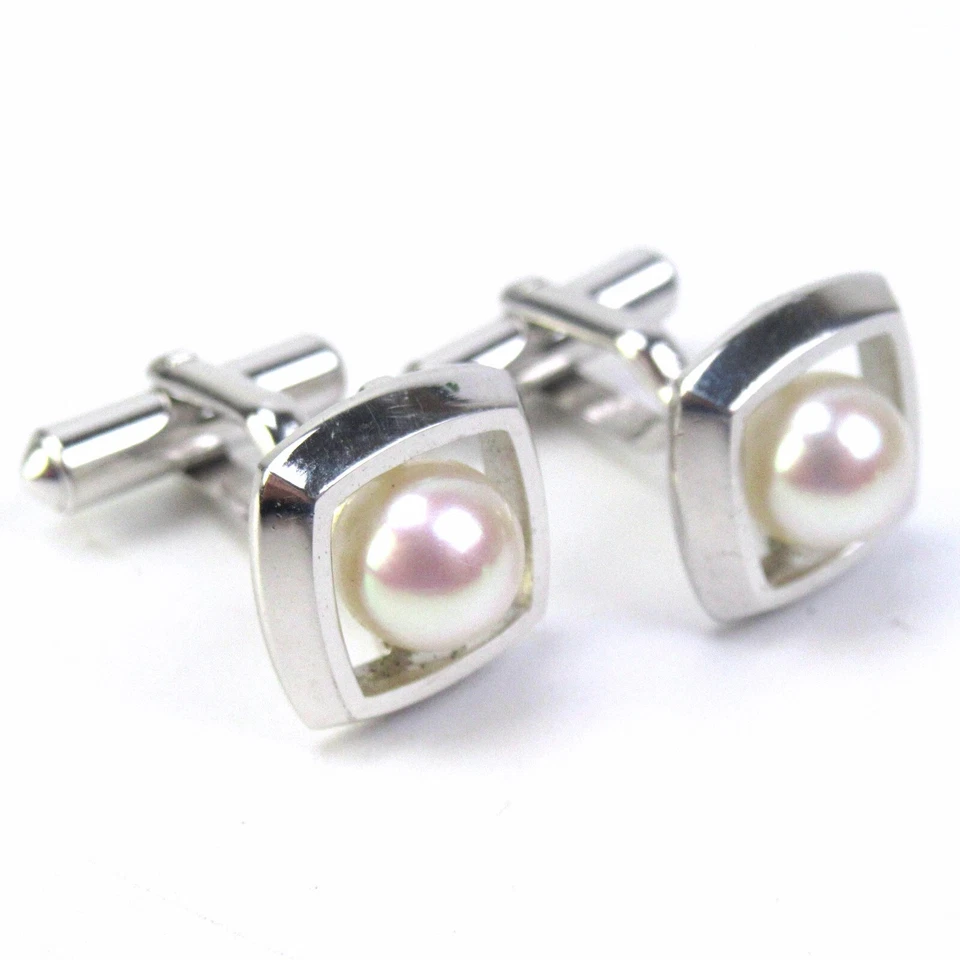 Designer Manschettenknöpfe aus Silber Perlen Retro Silver Cufflinks Vintage + - Bild 1 von 4