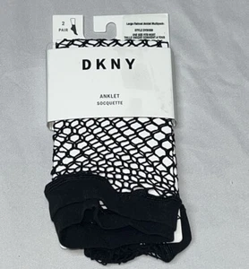 2 Pair DKNY Ladies Black Large Open Fishnet Anklet Stockings Socks OSFM OSFA New - Picture 1 of 4