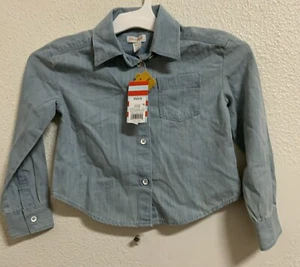 🐈⬛ Cat & Jack girls long sleeve lt blue denim button up shirt  XS 4/5🆕 - Picture 1 of 4
