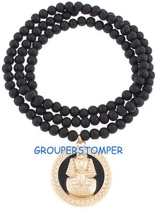 Nuevo Collar Pharaoh Colgante de Dos Tonos con Cadena de Cuentas de Madera de 36 Pulgadas Egipcio - Imagen 1 de 5