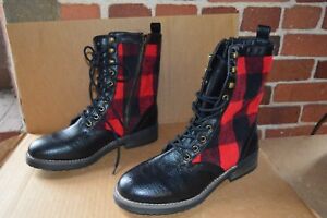 New Madden Girl Womens Miles Red Plaid Combat Boots