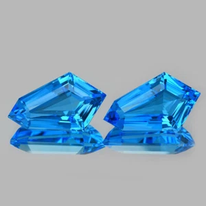 9.90Cts Fabulous Natural Swiss Blue Topaz Fancy Precision Cut Matching Pair - Picture 1 of 4