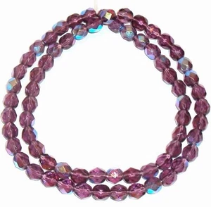 CZ339 Purple Amethyst AB 6mm Fire-Polished Faceted Round Czech Glass Beads 16" - Picture 1 of 1