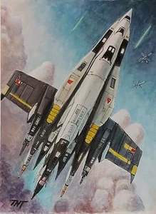 Sci Fi Spaceship SHUTTLE Rocket STARSHIP FUTURISTIC Original Illustration - Picture 1 of 1